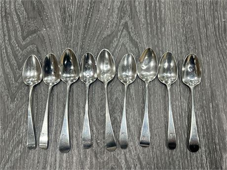 9 STERLING SILVER SPOONS - 5”