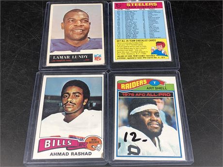 1965 ROOKIE LUNDY CARD & 3 1970s NFL CARDS