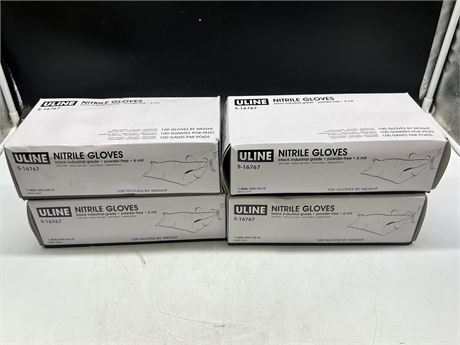 4 NEW BOXES OF NITRILE GLOVES SIZE XL