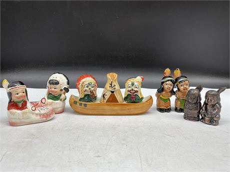 NATIVE AMERICAN SALT & PEPPER SHAKERS (TALLEST IS 3”)