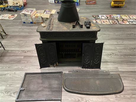 ANTIQUE METAL FIREPLACE W/ACCESSORIES