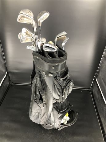 ASSORTED RIGHT HANDED GOLF SET (17 CLUBS, BAG, BALLS)