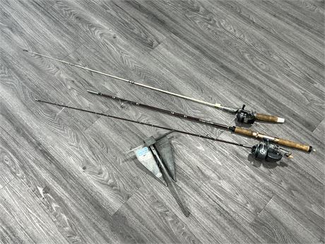 2 FISHING RODS & BOAT ANCHOR