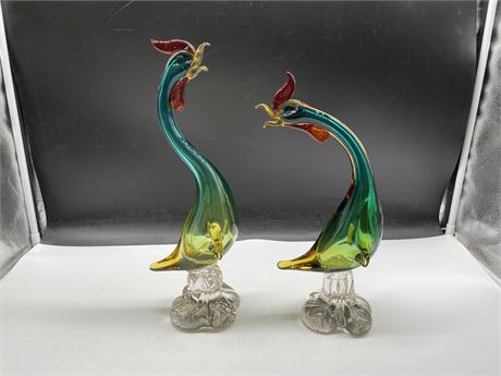 MURANO ROOSTER PAIR 15” TALL