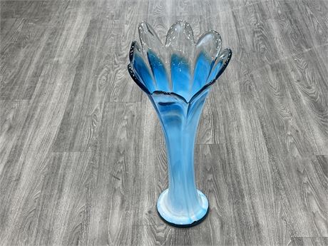 LARGE BLUE GLASS FLOOR VASE (26” tall)