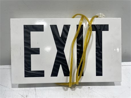 EXIT SIGN - NEW OLD STOCK - WITH PROTECTIVE PLASTIC OVER THE EXIT LETTERS 13”x8”