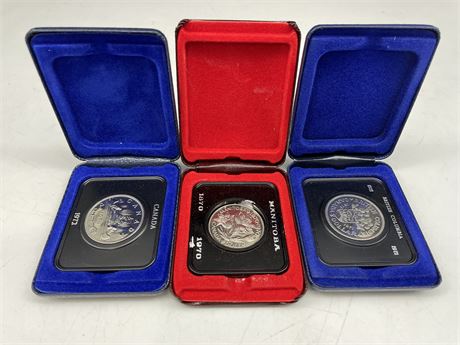 3 1970-1972 COINS IN BOX - MANITOBA, B.C, CANADA