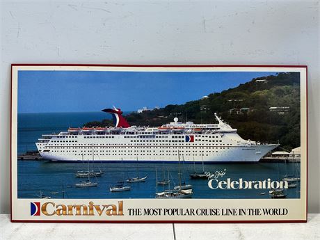 VINTAGE CARNIVAL CRUISE SHIP STORE DISPLAY POSTER MOUNTED (40”X21.5”)