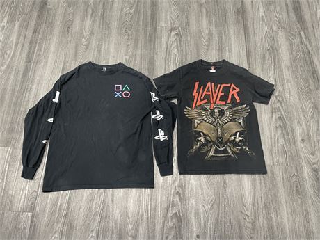 2 SHIRTS INCL: PLAYSTATION & SLAYER SIZES L & S