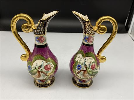 2 VINTAGE H.BEQUET PITCHERS (10” tall)