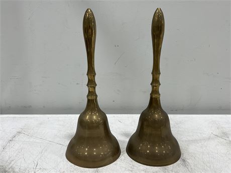 PAIR OF VINTAGE LARGE BRASS BELLS (13” tall)