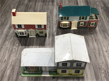 3 LITHO VINTAGE DOLL HOUSES WITH ACCESSORIES