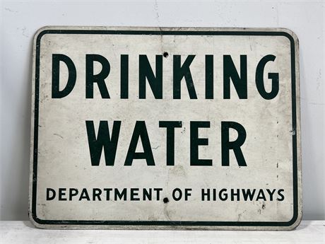 VINTAGE DRINKING WATER DEPARTMENT OF HIGHWAYS METAL SIGN (24”x18”)