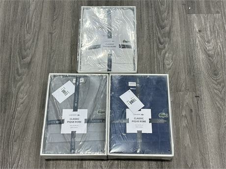 3 BRAND NEW W/TAG LACOSTE CLASSIC PIQUE ROBES - 1 SIZE FITS ALL