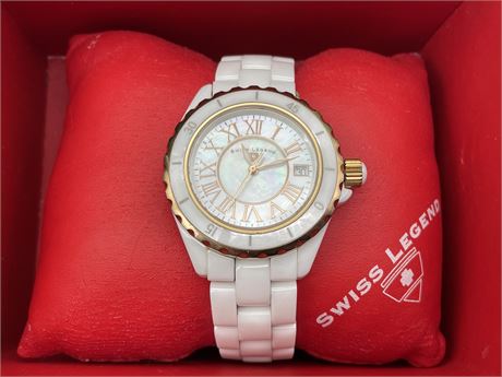 SWISS LEGEND WHITE KARAMICA CERAMIC WATCH MOTHER OF PEARL DIAL