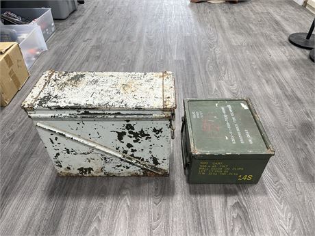 2 VINTAGE STEEL AMMO / SHELL CRATES -