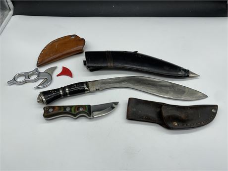 LARGE KNIFE WITH 2 SMALL ONES IN SCABBARDS