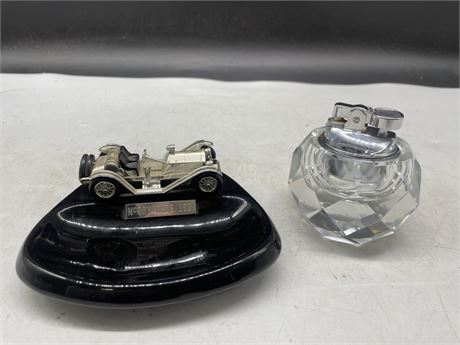 CRYSTAL LIGHTER AND LESNEY ASHTRAY