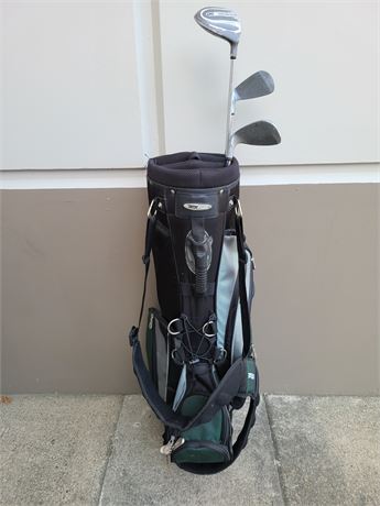 GOLF BAG WITH STAND & 3 GOLF CLUBS