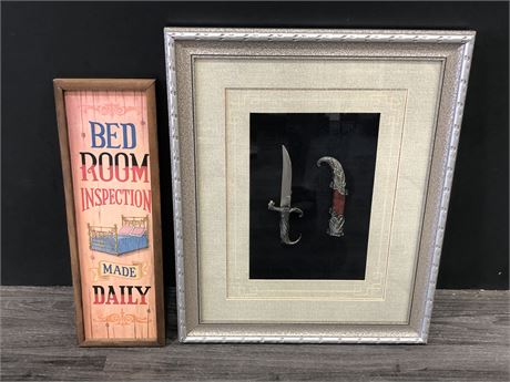 DAGGER IN FRAME 22” TALL + BEDROOM INSPECTION SIGN 19” TALL