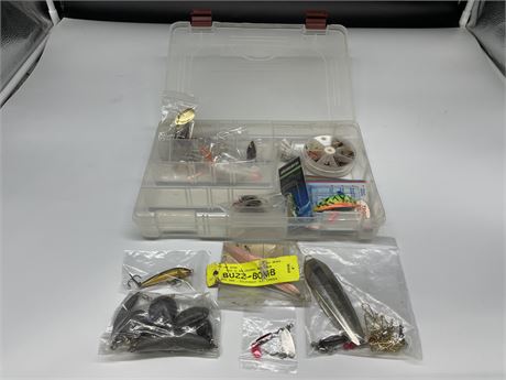 FISHING LURES, FLASHERS, TIED FLIES IN CASE