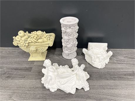 4 CERAMIC DECORATIVE PIECES ALL WITH BABY ANGELS - LARGEST IS 9”x6”