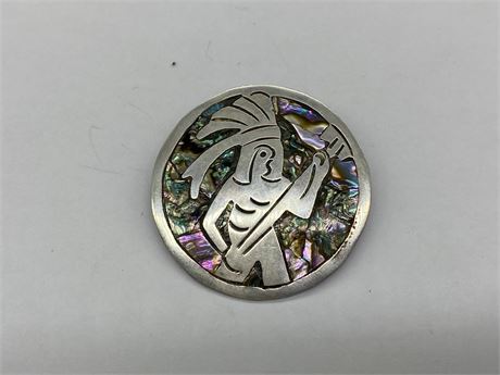 BEAUTIFUL STERLING AND ABALONE WARRIOR PENDANT
