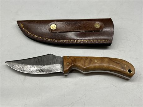 DAMASCUS KNIFE W/SHEATH (7”)