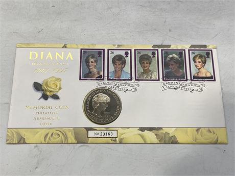 5LB LADY DIANA MEMORIAL COIN + STAMPS