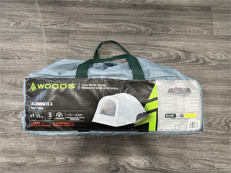 WOODS 4 PERSON TENT - COMPLETE - AS NEW