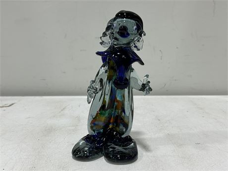 HAND BLOWN GLASS CLOWN WIMSY - 1 HAND IS CHIPPED (9.75”)