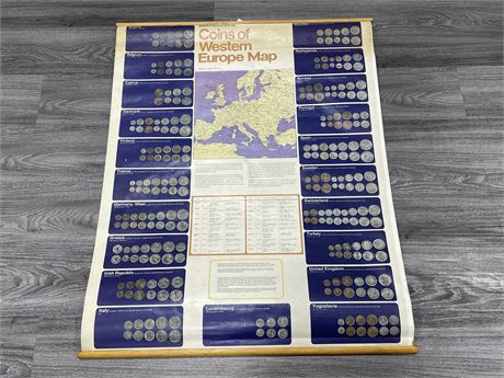 BARTHOLOMEW COINS OF WESTERN EUROPE MAP (31”X39”)