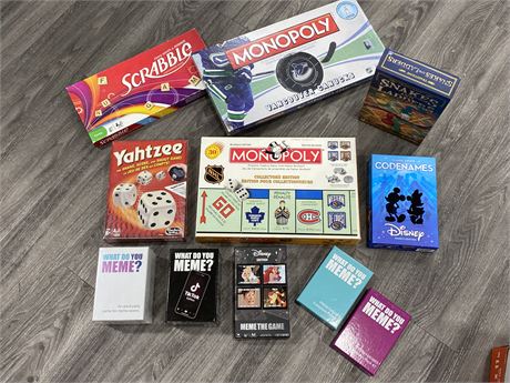 6 BOARD GAMES & 3 WHAT DO YOU MEME GAMES + 2 EXPANSION PACKS