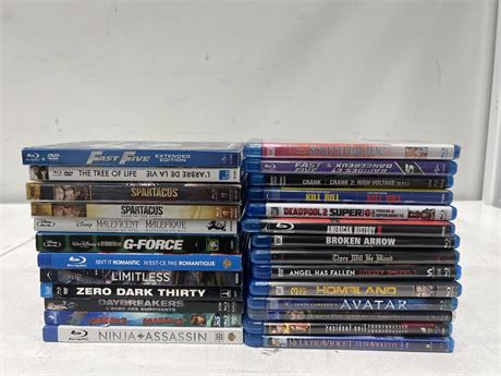 26 BLU RAYS - HALF HAVE SLIP COVERS, 1 IS SEALED, EXCELLENT CONDITION