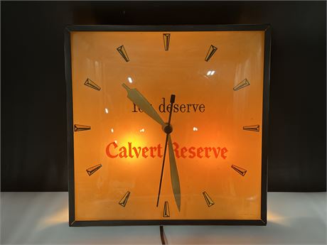 VINTAGE CALVERT RESERVE LIGHT UP CLOCK - WORKS (13”x13”)