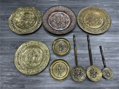 9 BRASS & COPPER PLAQUES & WALL POCKETS