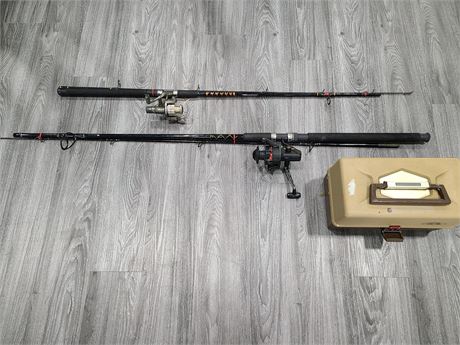 2 FISHING RODS AND TACKLE BOX