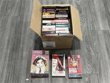 BOX OF MUSIC VHS TAPES & 3 SEALED VHS TAPES