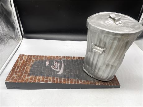 SIGNED CERAMIC BRICK WALL GARBAGE CAN 20”x8”x12”