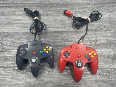 (2) N64 CONTROLLERS - RED & BLACK (Untested)