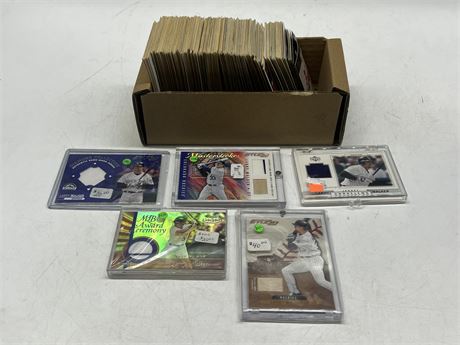 BOX OF NHL CARDS & 5 LARRY WALKER JERSEY / MATERIAL CARDS