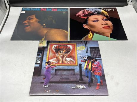 3 ARETHA FRANKLIN RECORS - VG (Slightly scratched)