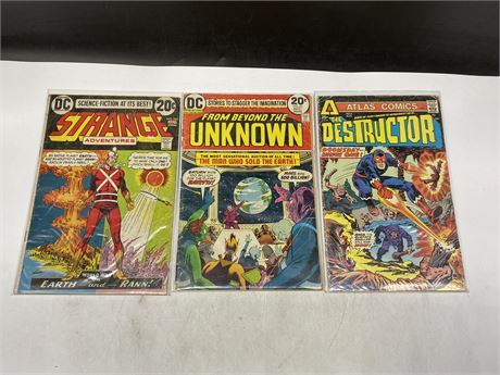 3 ASSORTED DC / ATLAS COMICS INCL: STRANGE ADVENTURES, THE DESTRUCTOR, ETC