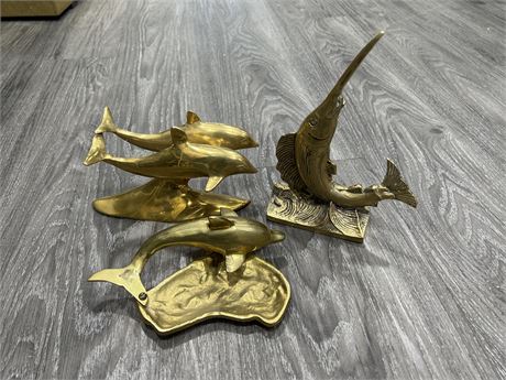 VINTAGE BRASS DOLPHINS & ECT - LARGEST IS 7”