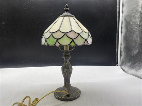 SMALL STAINED GLASS TABLE LAMP 14” (MAY NEED REWIREING)