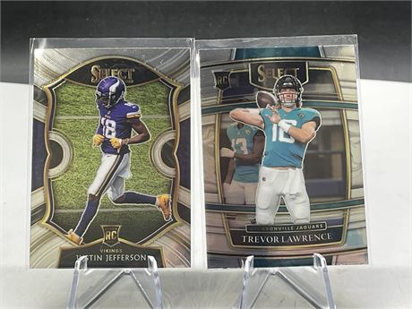 2 2021 PANINI SELECT NFL ROOKIE CARDS TREVOR LAWRENCE & JUSTIN JEFFERSON