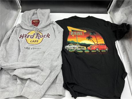 IN-N-OUT BURGER SHIRT AND HARD ROCK CAFE HOODIE