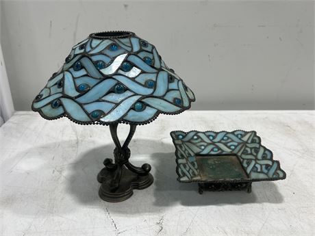 PARTYLITE STAINED GLASS CANDLE HOLDER (11” tall) & SIDE PIECE