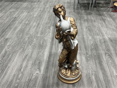 VINTAGE HEAVY STATUE OF BOY DRINKING (32” tall)