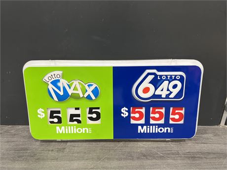 DOUBLE SIDED LOTTO MAX / LOTTO 649 SIGN - 31”x16”